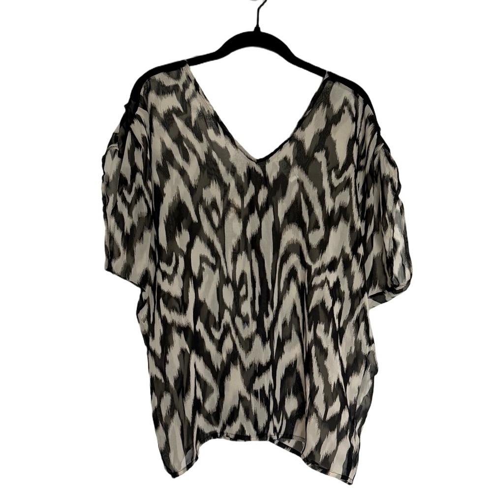Anthropologie Animal Print V Neck Sheer Blouse | S/M